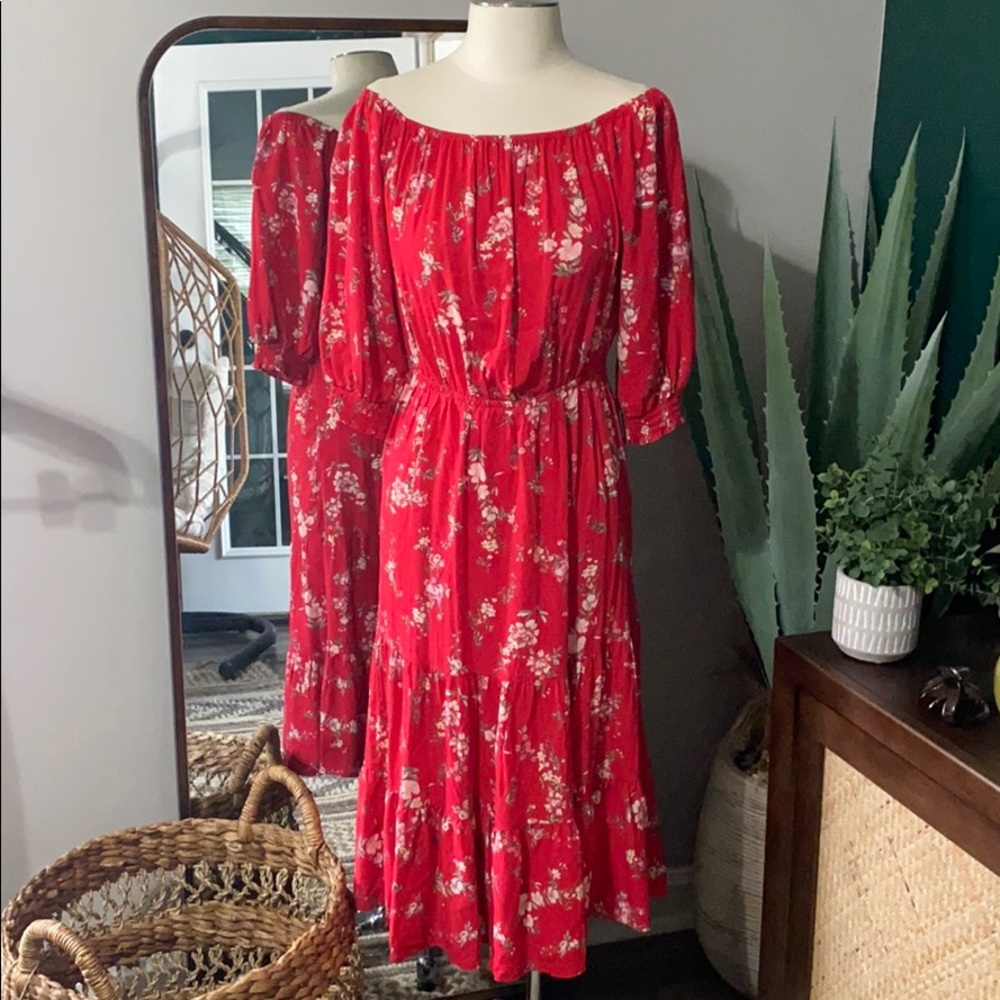 Red floral Peasant Dress